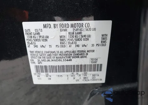 2013 Lincoln Mkx from USA, damaged, VIN 2LMDJ8JK6DBL33448